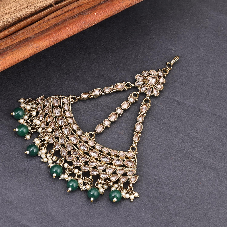 Sukkhi Green Gold Plated Kundan & Pearl Passa For Women