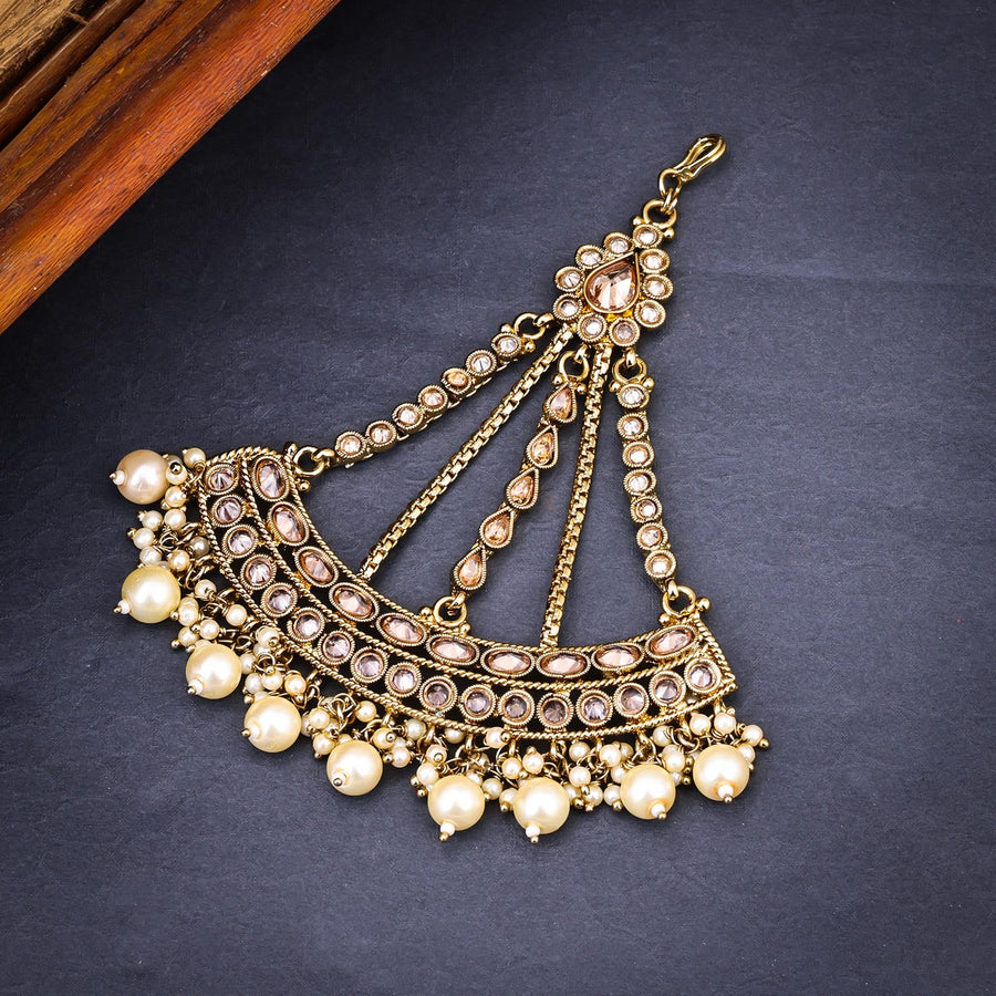 Sukkhi Golden Gold Plated Kundan & Pearl Passa For Women