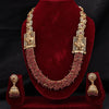 Sukkhi Pink Gold Plated Kundan & Pearl Long Temple Necklace Set For Women