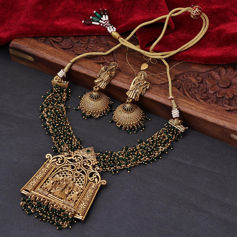 Shop Now Emerald Green Antique Gold Necklace Set