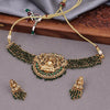 Sukkhi Green Gold Plated Pearl Choker Temple Necklace Set For Women