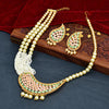 Sukkhi Pink & Green Gold Plated Pearl Long Necklace Set For Women