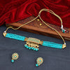 Sukkhi Aqua Gold Plated Kundan & Pearl Choker Necklace Set For Women