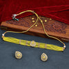 Sukkhi Yellow Gold Plated Kundan & Pearl Choker Necklace Set For Women