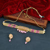 Sukkhi Pink Gold Plated Kundan & Pearl Choker Necklace Set For Women