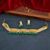 Sukkhi Green Gold Plated Kundan & Pearl Choker Necklace Set For Women