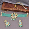 Sukkhi Green Gold Plated Kundan & Pearl Choker Necklace Set For Women