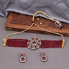 Sukkhi Maroon Black Rhodium CZ & Pearl Choker Necklace Set For Women