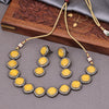 Sukkhi Yellow Black Rhodium CZ & Pearl Choker Necklace Set For Women