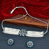Sukkhi Silver Black Rhodium CZ & Pearl Choker Necklace Set For Women
