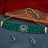 Sukkhi Green Black Rhodium CZ & Pearl Choker Necklace Set For Women