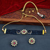 Sukkhi Navy Blue Gold Plated Kundan & Pearl Choker Necklace Set For Women