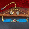 Sukkhi Blue Gold Plated Kundan & Pearl Choker Necklace Set For Women