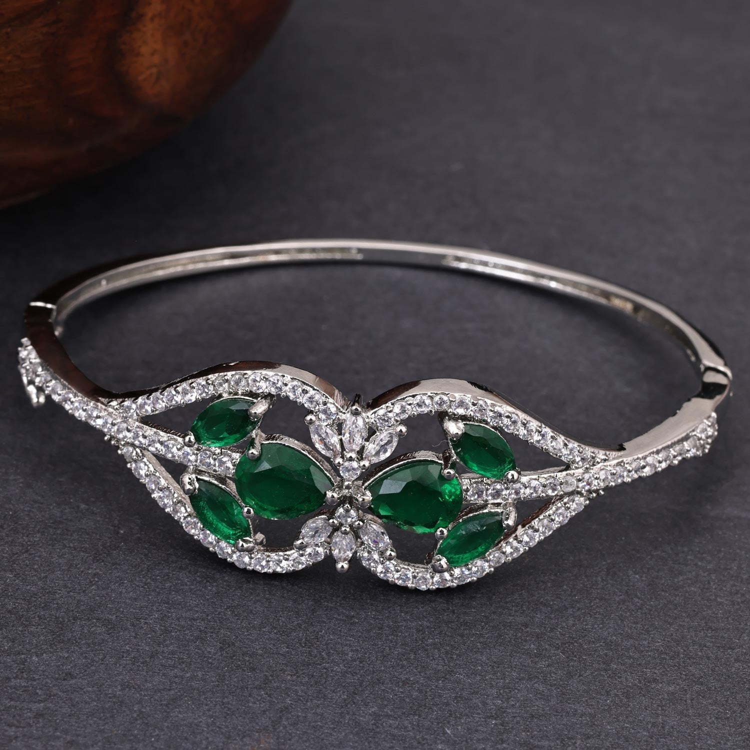 Sukkhi Green Rhodium Plated CZ Kada For Women