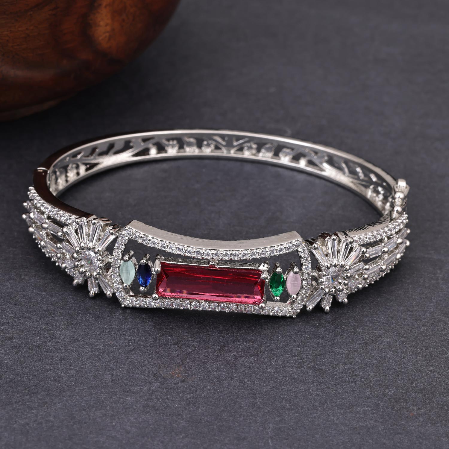 Sukkhi Pink Rhodium Plated CZ Kada For Women