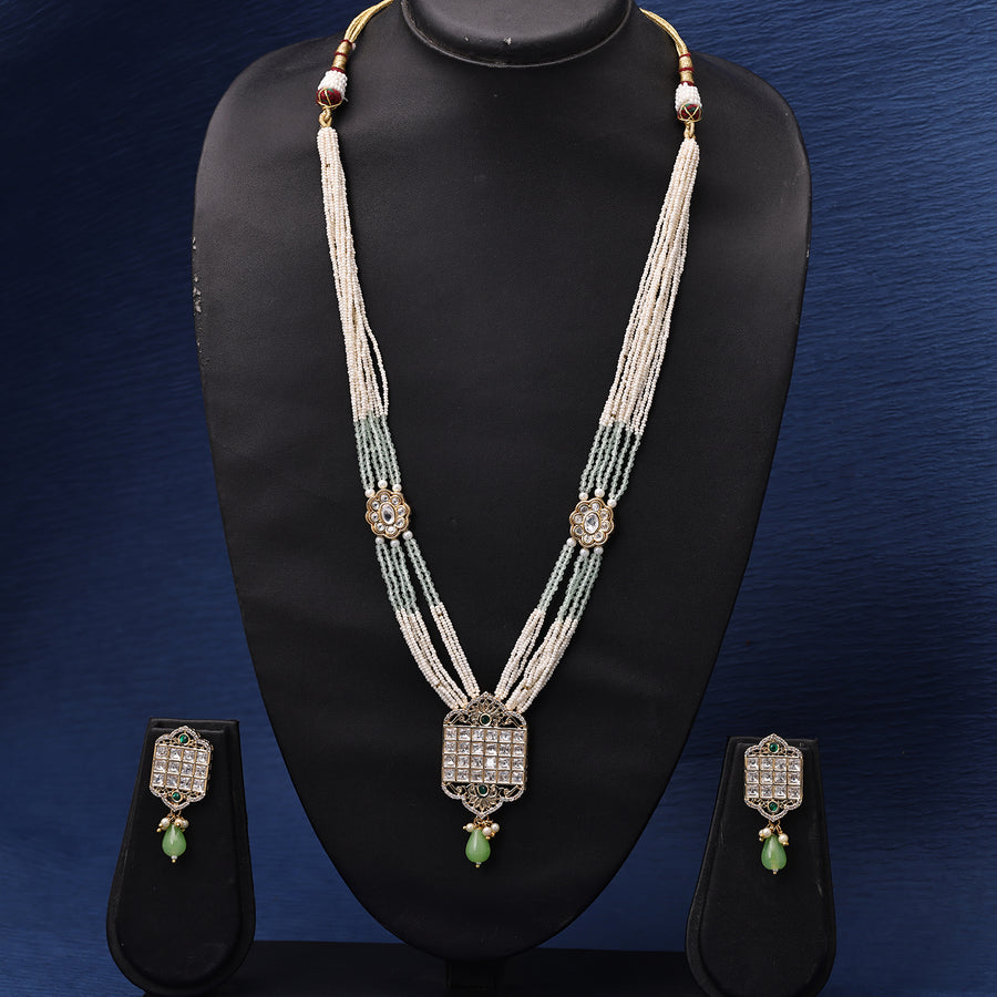 Sukkhi Interesting  Gold Plated CZ & Kundan & Pearl Pista Green Necklace Set for Women