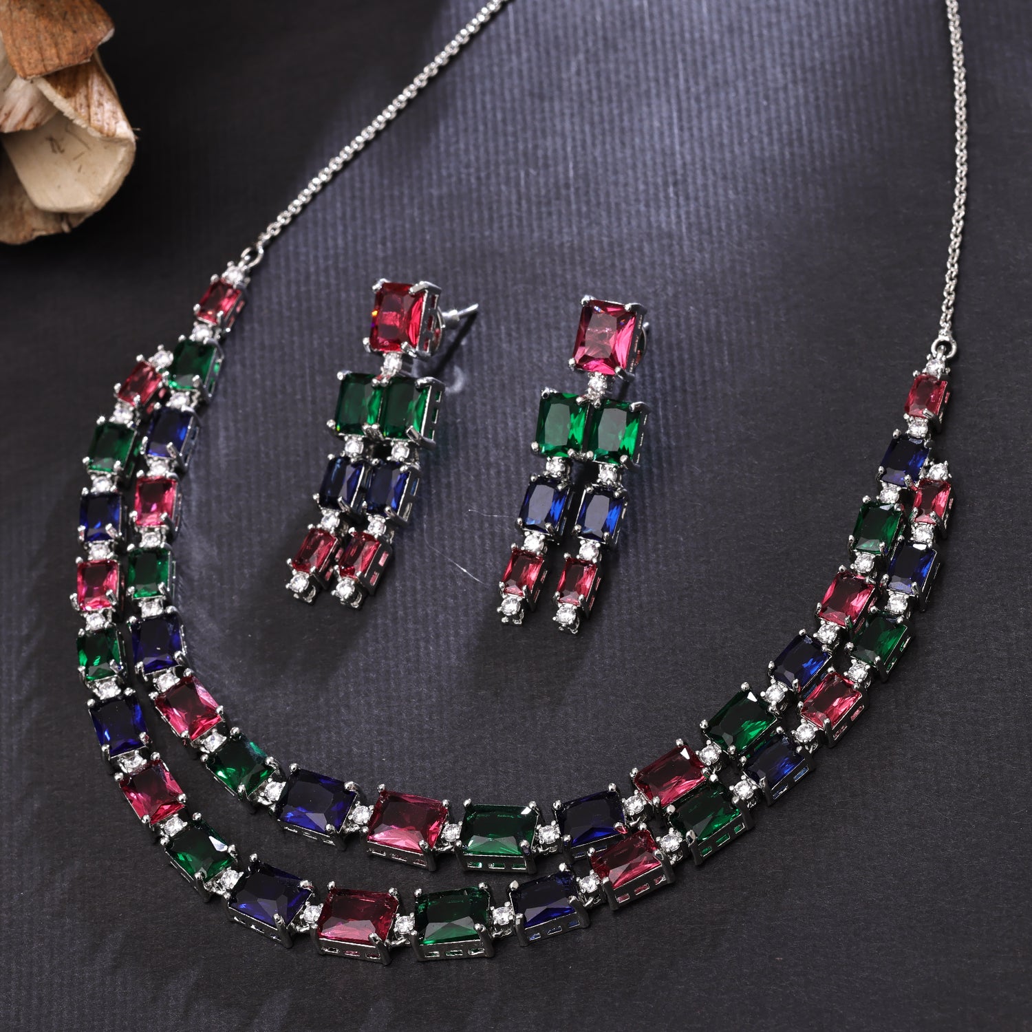 Sukkhi Prepossessing Rhodium Plated CZ Multi Necklace Set for Women