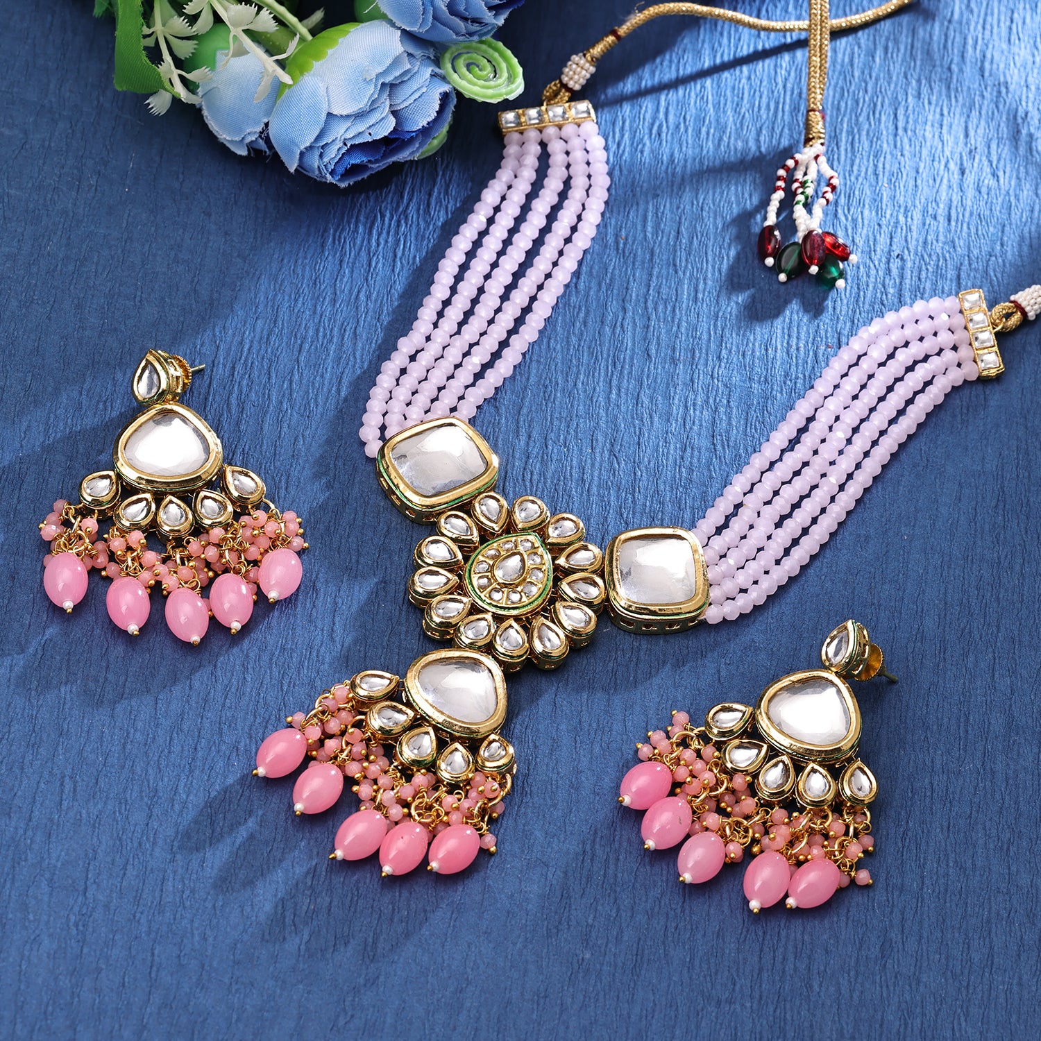 Sukkhi Flawless  Gold Plated Kundan & Pearl Pink Necklace Set for Women