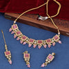 Sukkhi Snazzy  Gold Plated CZ & Pearl Pink Necklace Set for Women