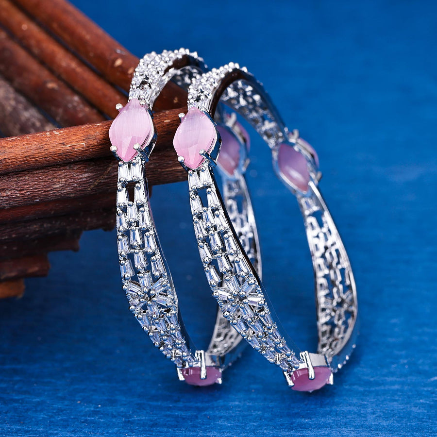 Sukkhi Riveting  Rhodium Plated CZ Silver Bangles for Women