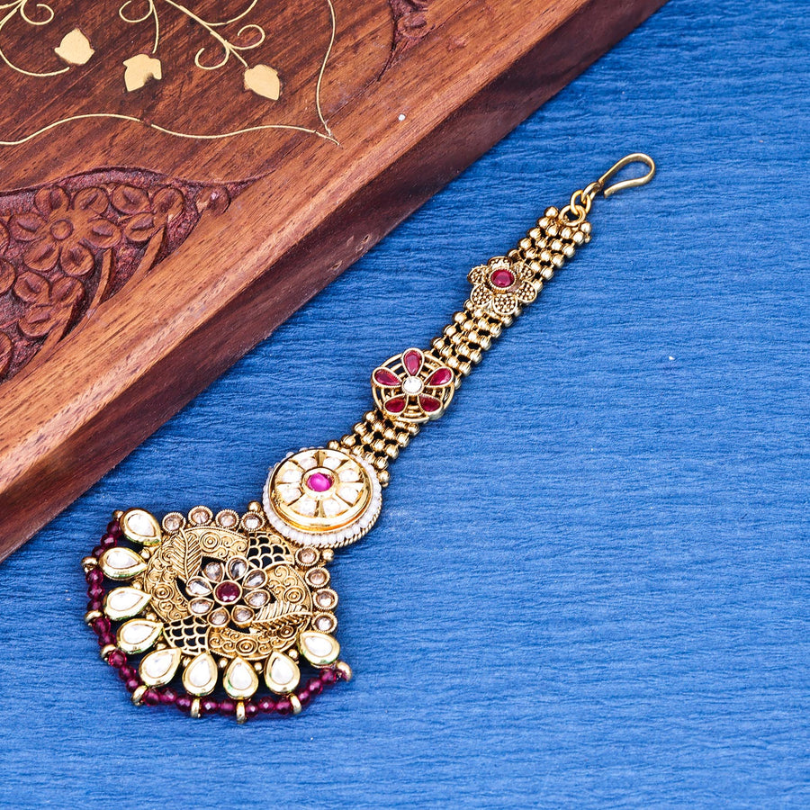 Sukkhi Darling  Gold Plated Kundan & Pearl Golden Maangtikka for Women