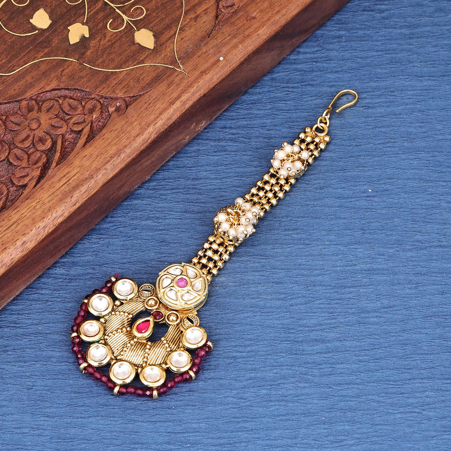 Sukkhi Pleasant  Gold Plated Kundan & Pearl Golden Maangtikka for Women