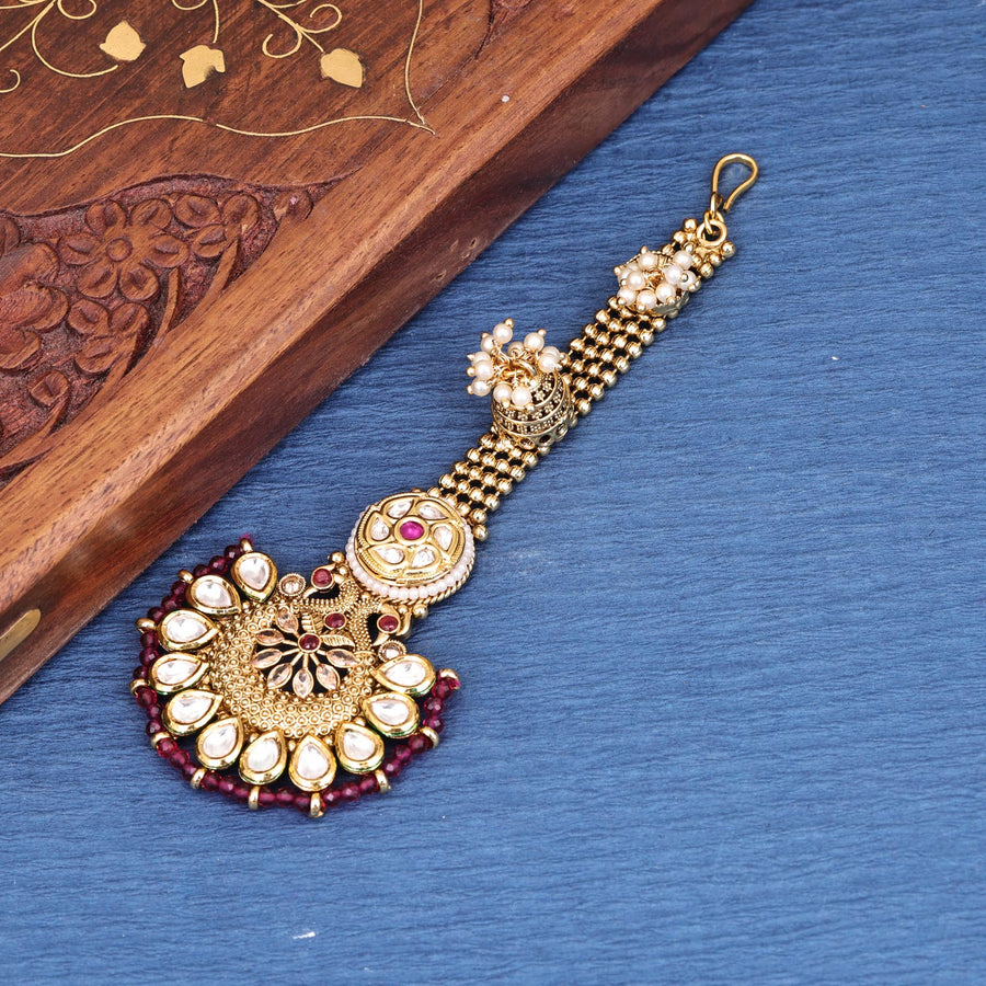 Sukkhi Pleasing Gold Plated Kundan & Pearl Golden Maangtikka for Women