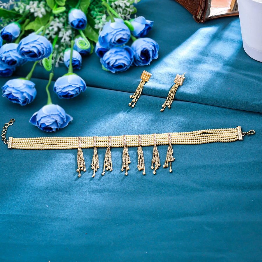 Sukkhi Luring  Gold Plated Pearl Golden Necklace Set for Women