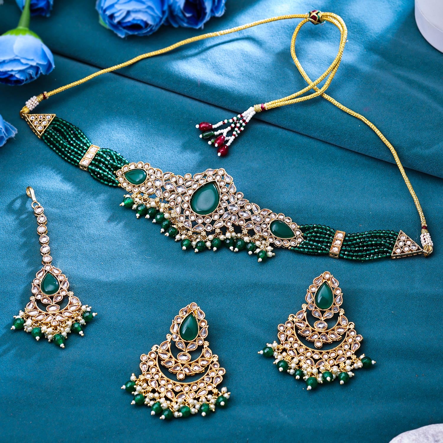 Sukkhi Ravishing Gold Plated Pearl Green Necklace Set for Women