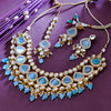 Sukkhi Magnificent  Gold Plated CZ & Kundan & Pearl Aqua Necklace Set for Women