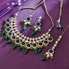 Sukkhi Flawless  Gold Plated CZ & Kundan & Pearl Green Necklace Set for Women