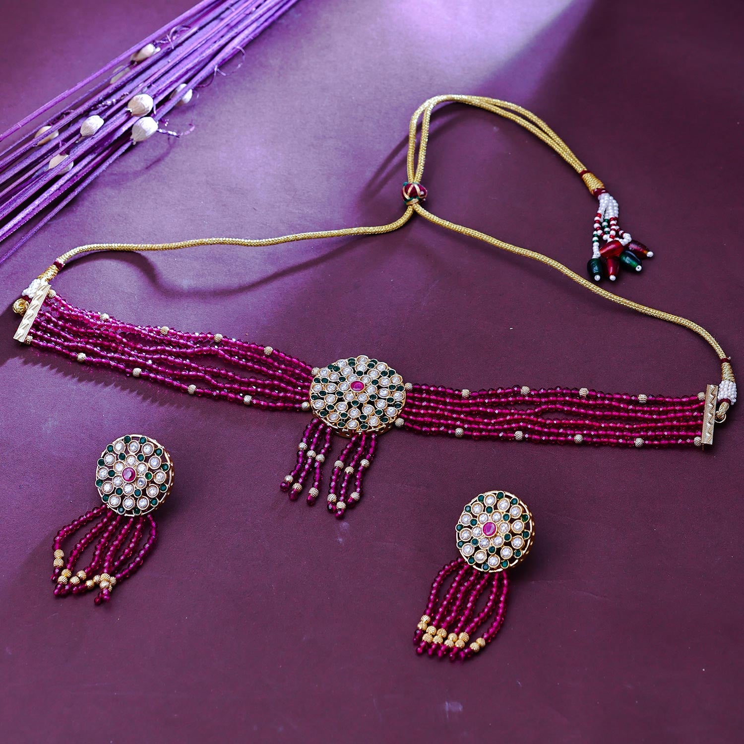 Sukkhi Luscious  Gold Plated Pearl Pink Necklace Set for Women
