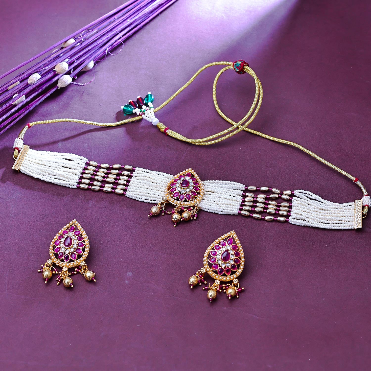 Sukkhi Exciting  Gold Plated Pearl Maroon Necklace Set for Women