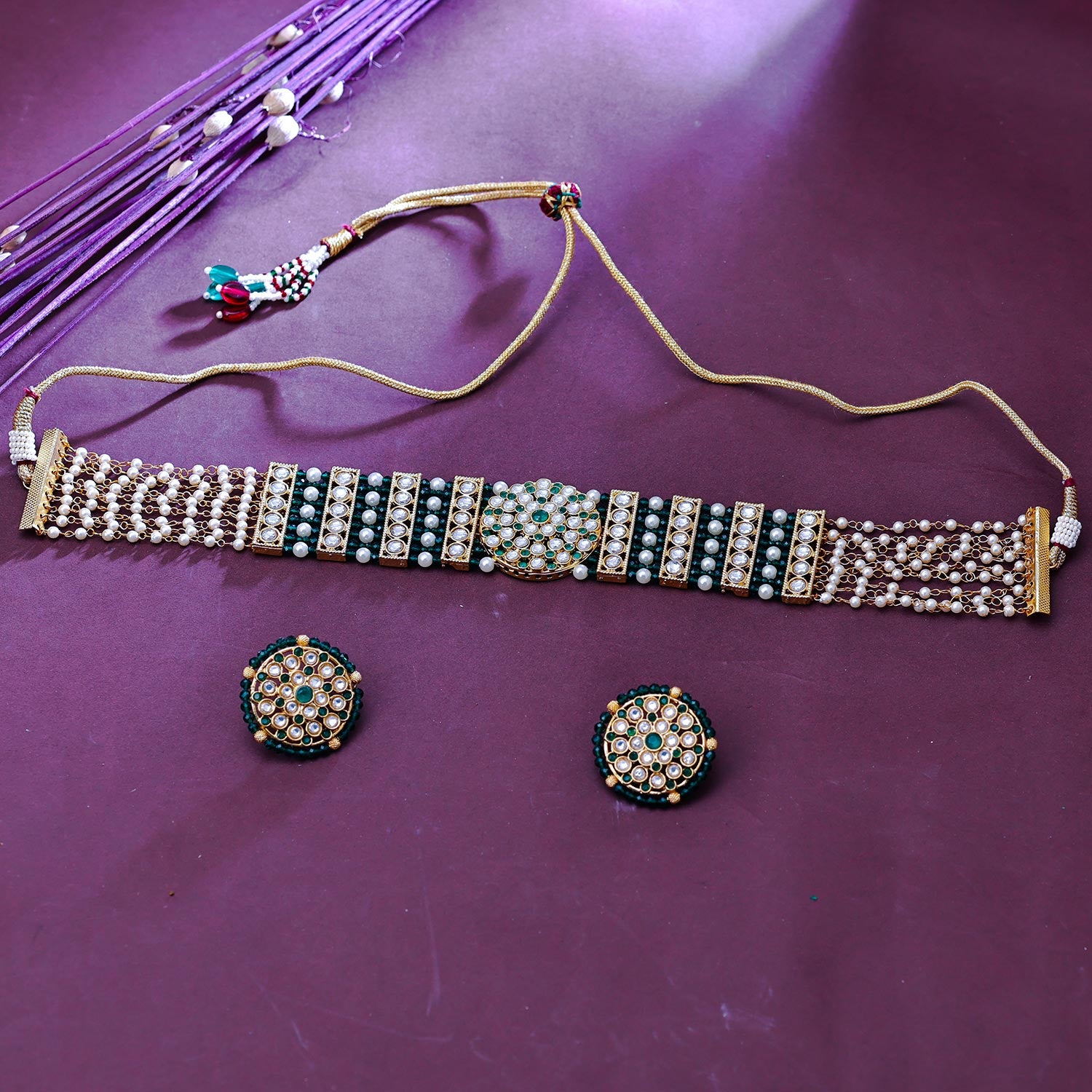 Sukkhi Winning Gold Plated Pearl Green Necklace Set for Women
