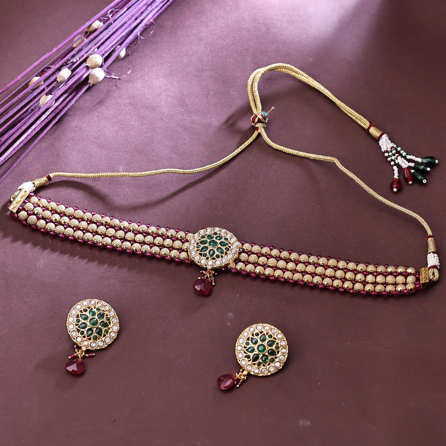 Sukkhi Delightful  Gold Plated Pearl Golden Necklace Set for Women