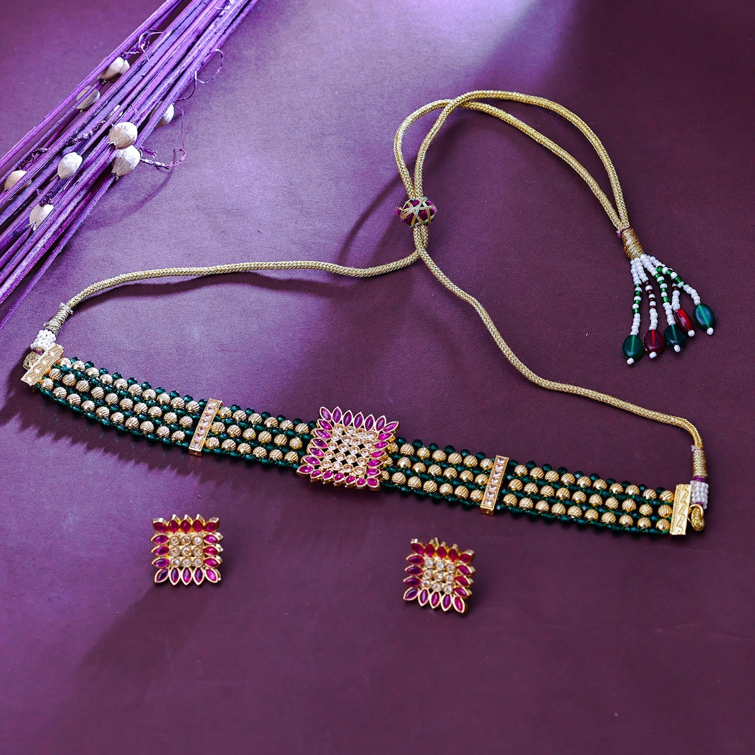 Sukkhi Alluring  Gold Plated Pearl Green Necklace Set for Women