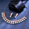 Sukkhi Captivating  Rhodium Plated CZ Peach Necklace Set for Women