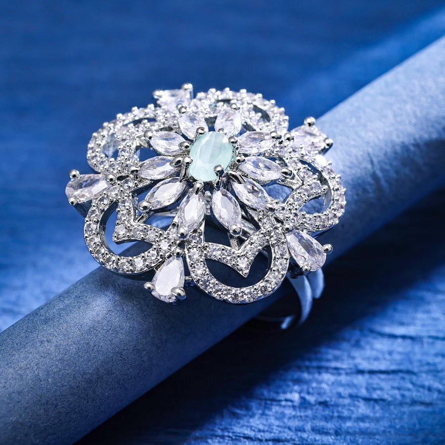 Sukkhi Luring  Rhodium Plated CZ Silver Ring for Women