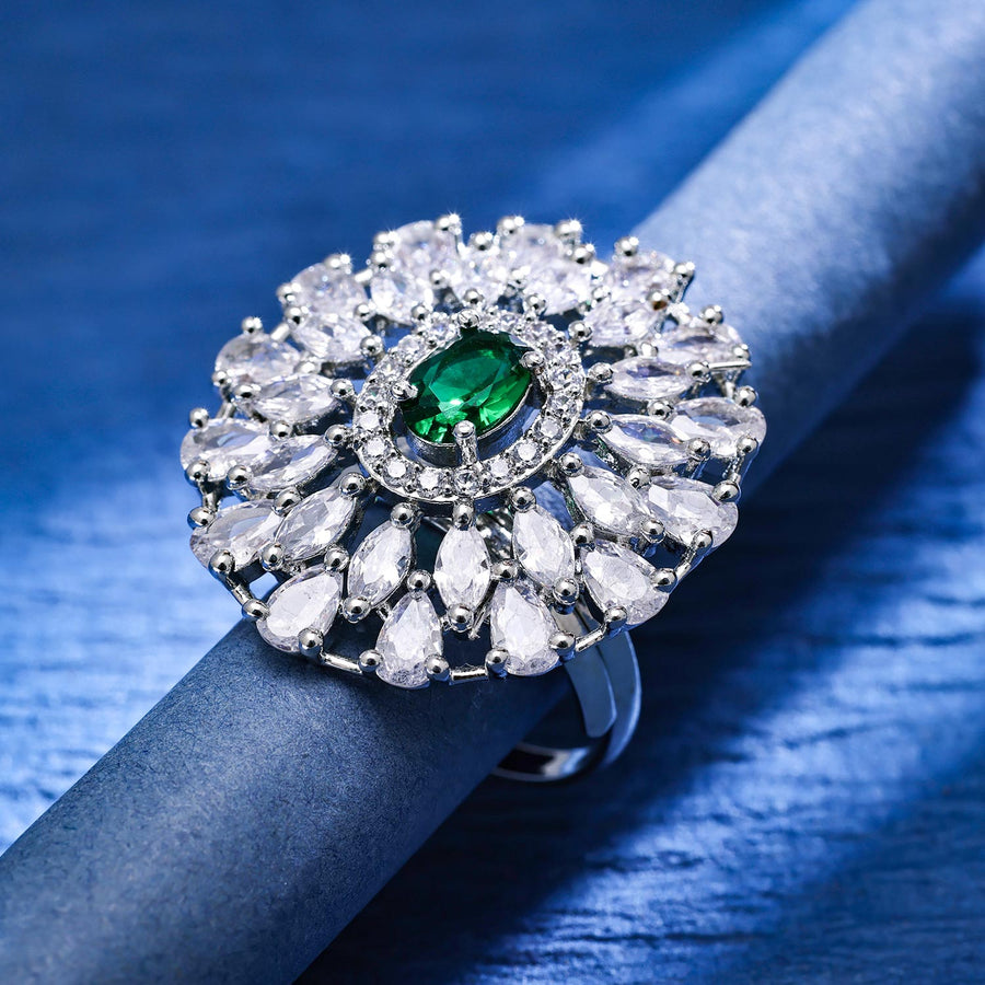 Sukkhi Pretty  Rhodium Plated CZ Silver Ring for Women