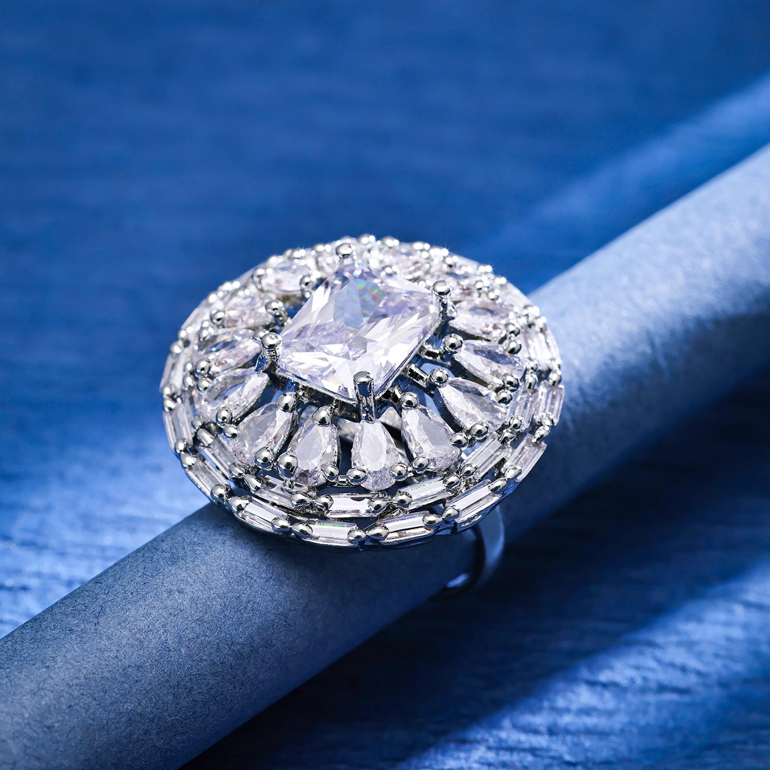 Sukkhi Well-Favored Rhodium Plated CZ Silver Ring for Women