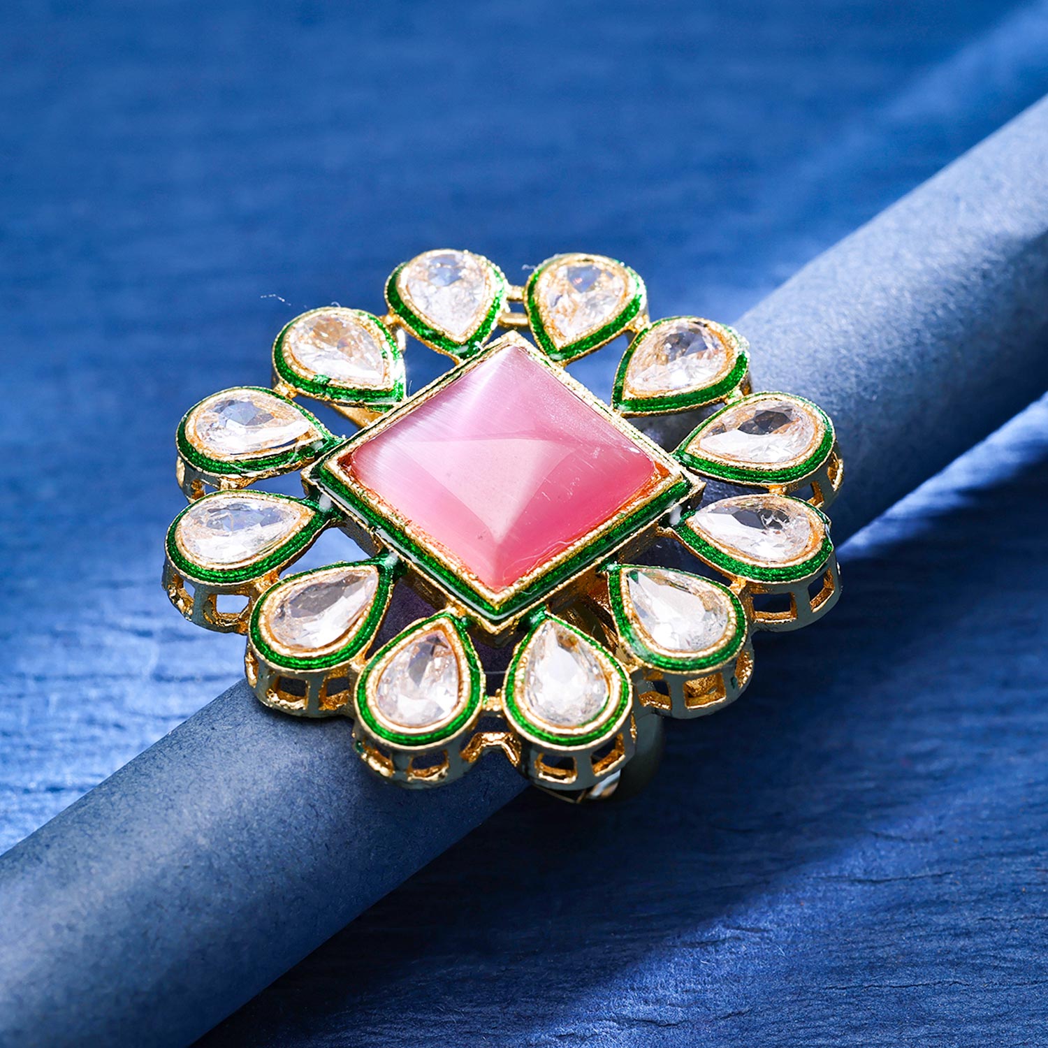 Sukkhi Superb Gold Plated Kundan Golden Ring for Women