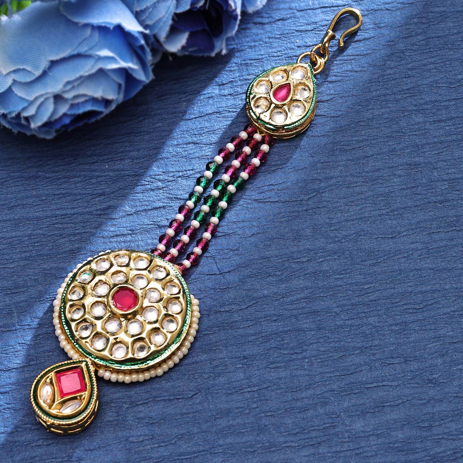 Sukkhi Chocolate-Box  Gold Plated Kundan & Pearl Golden Maangtikka for Women