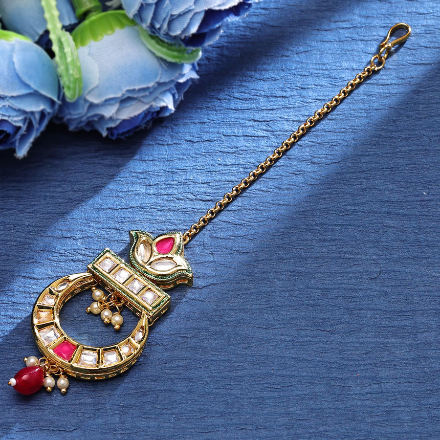 Sukkhi Desirable  Gold Plated Kundan & Pearl Golden Maangtikka for Women