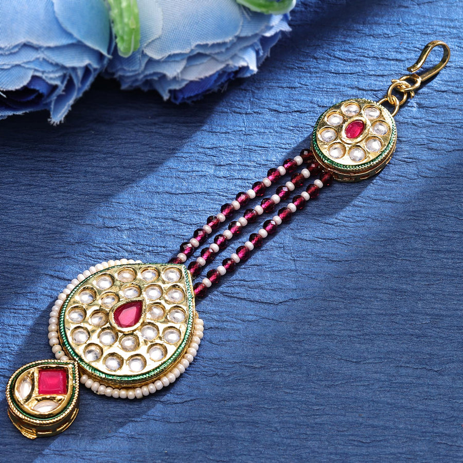 Sukkhi Dishy  Gold Plated Kundan & Pearl Golden Maangtikka for Women