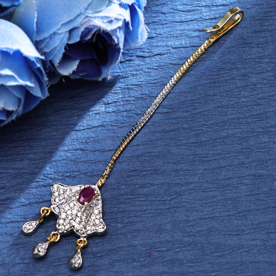 Sukkhi Toothsome Gold Plated CZ Golden Maangtikka for Women