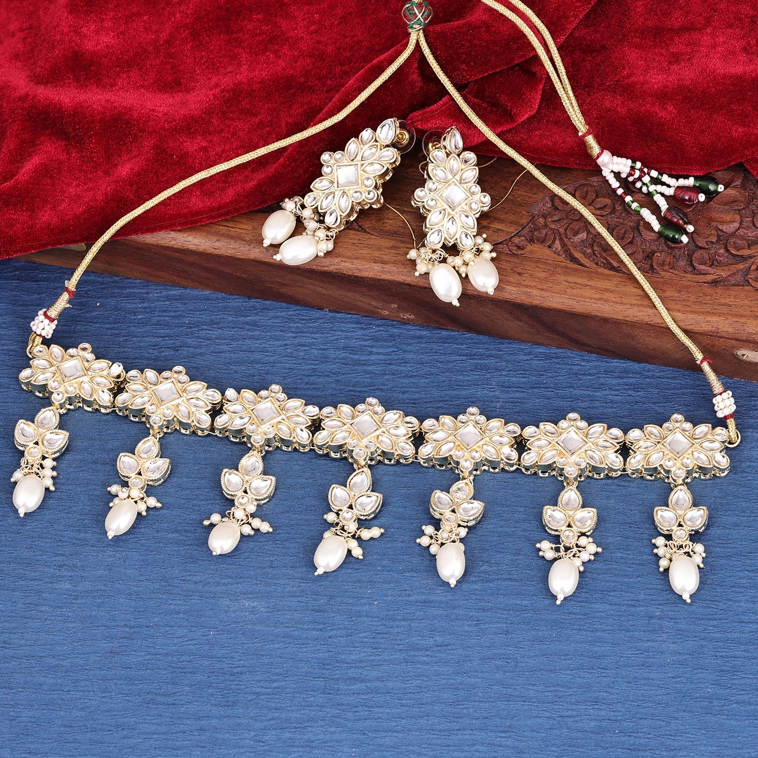 Sukkhi Winning Gold Plated Kundan & Pearl Golden Necklace Set for Women
