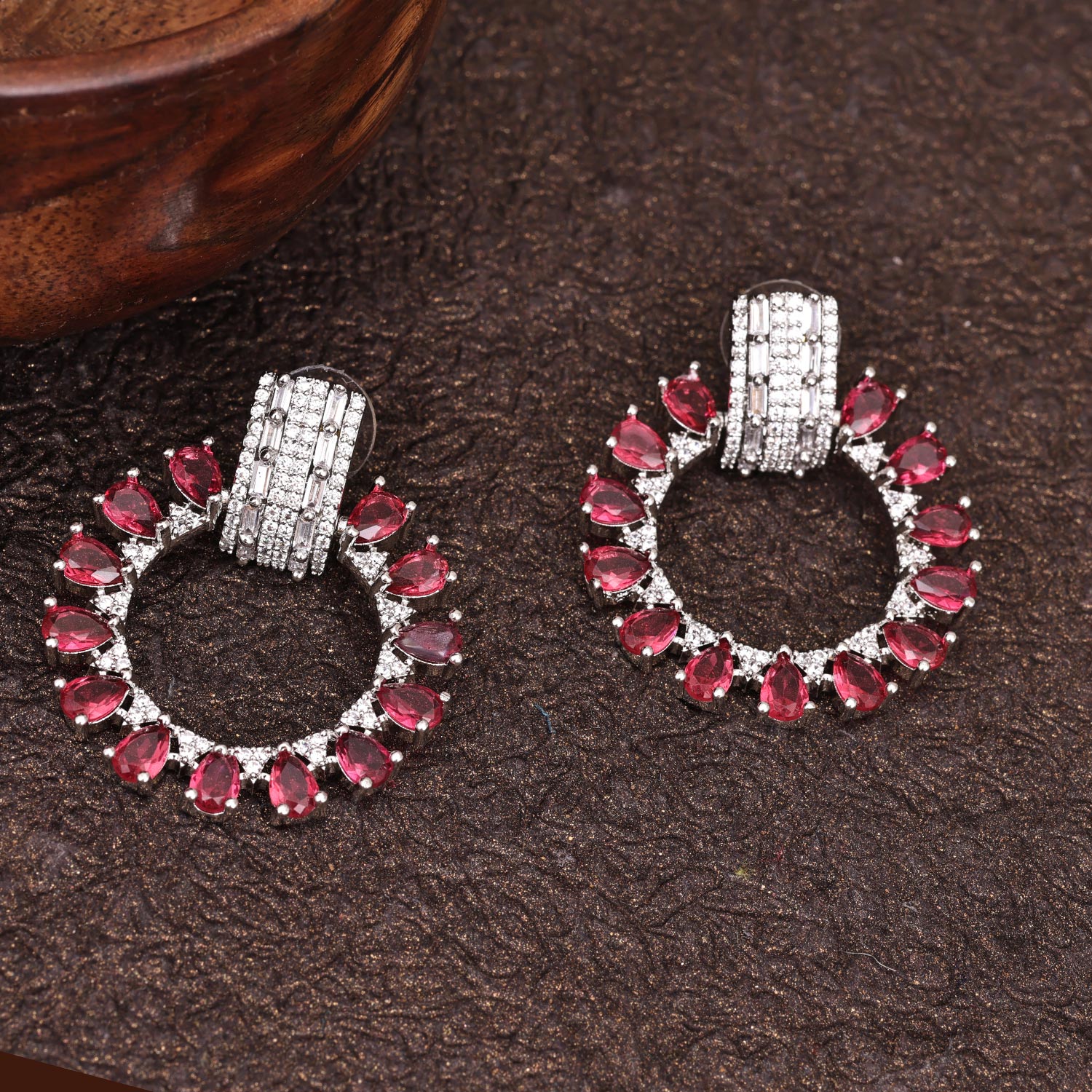 Sukkhi Captivating  Rhodium Plated CZ Red Earring for Women