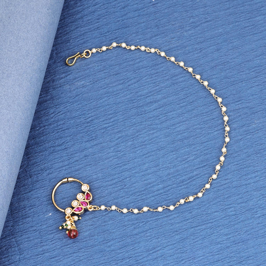 Sukkhi Ravishing  Gold Plated Kundan & Pearl Golden Nath for Women