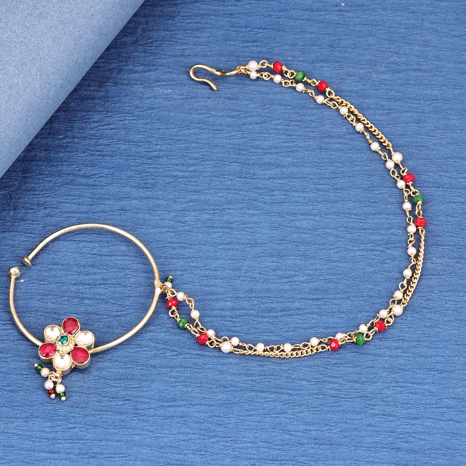 Sukkhi Sightly  Gold Plated Kundan & Pearl Golden Nath for Women