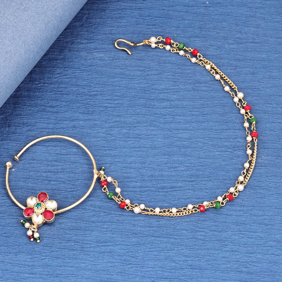 Sukkhi Sightly  Gold Plated Kundan & Pearl Golden Nath for Women